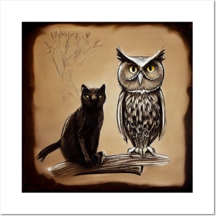 A Black Cat and an Owl, Friends Posters and Art